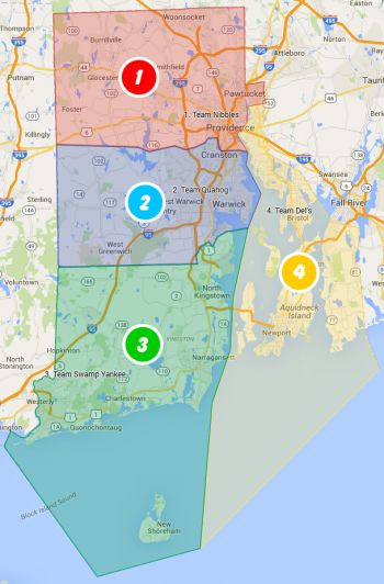 Map of Rhode Island with Mapraid areas shown