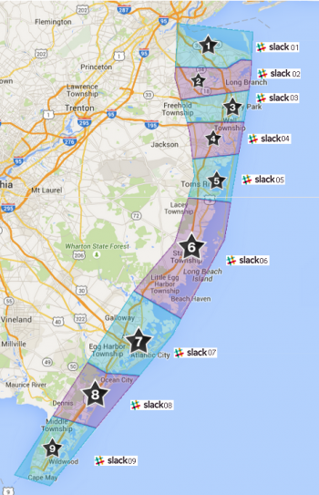 Map of New Jersey with Jersey Shore map raid groups shown