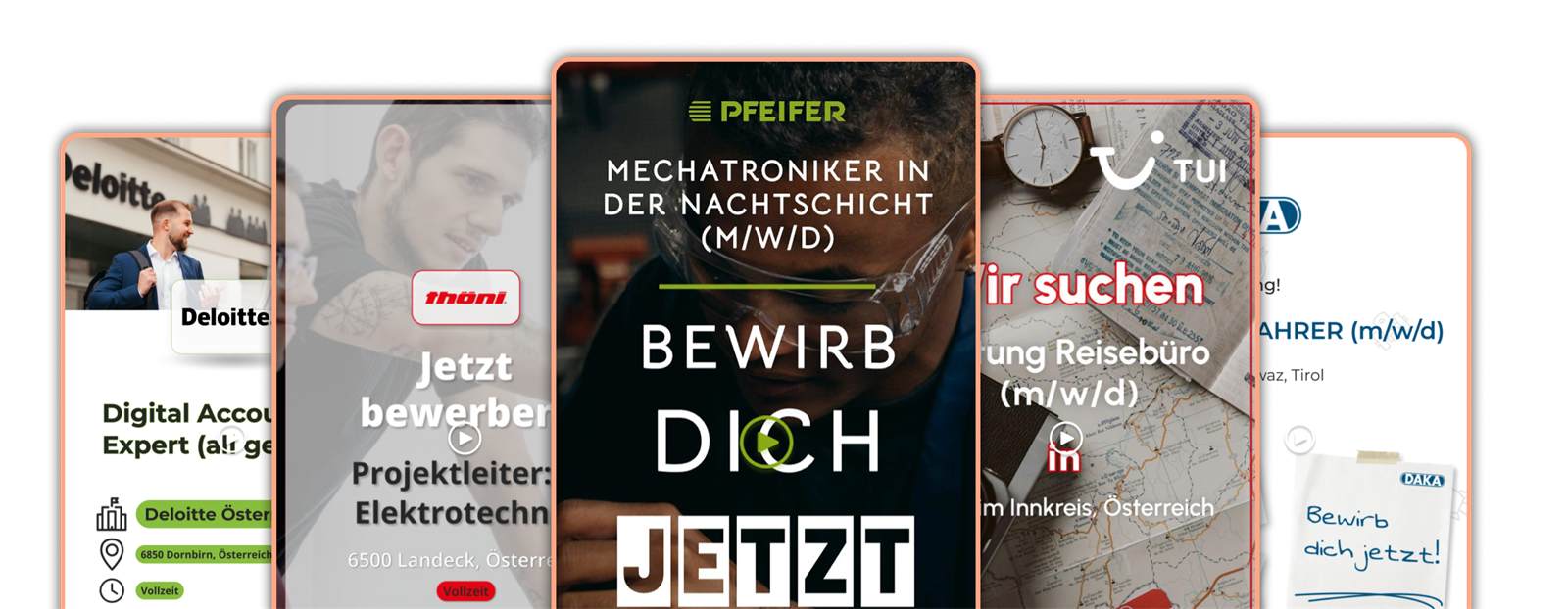 Automatisch generierte JobReel Creatives für verschiedene Kampagnen-Formate