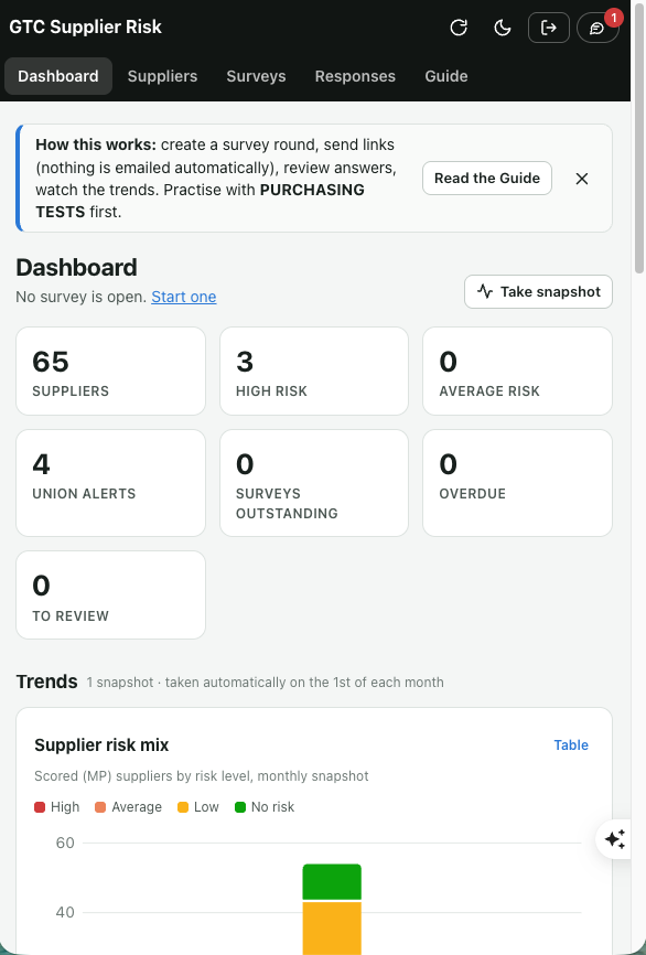 GTC Supplier Risk app screenshot