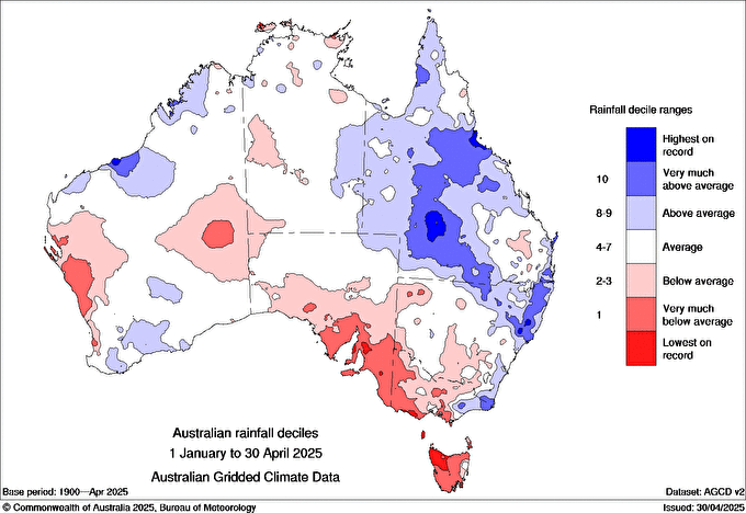 Rainfall Deciles Jan–Apr 2025