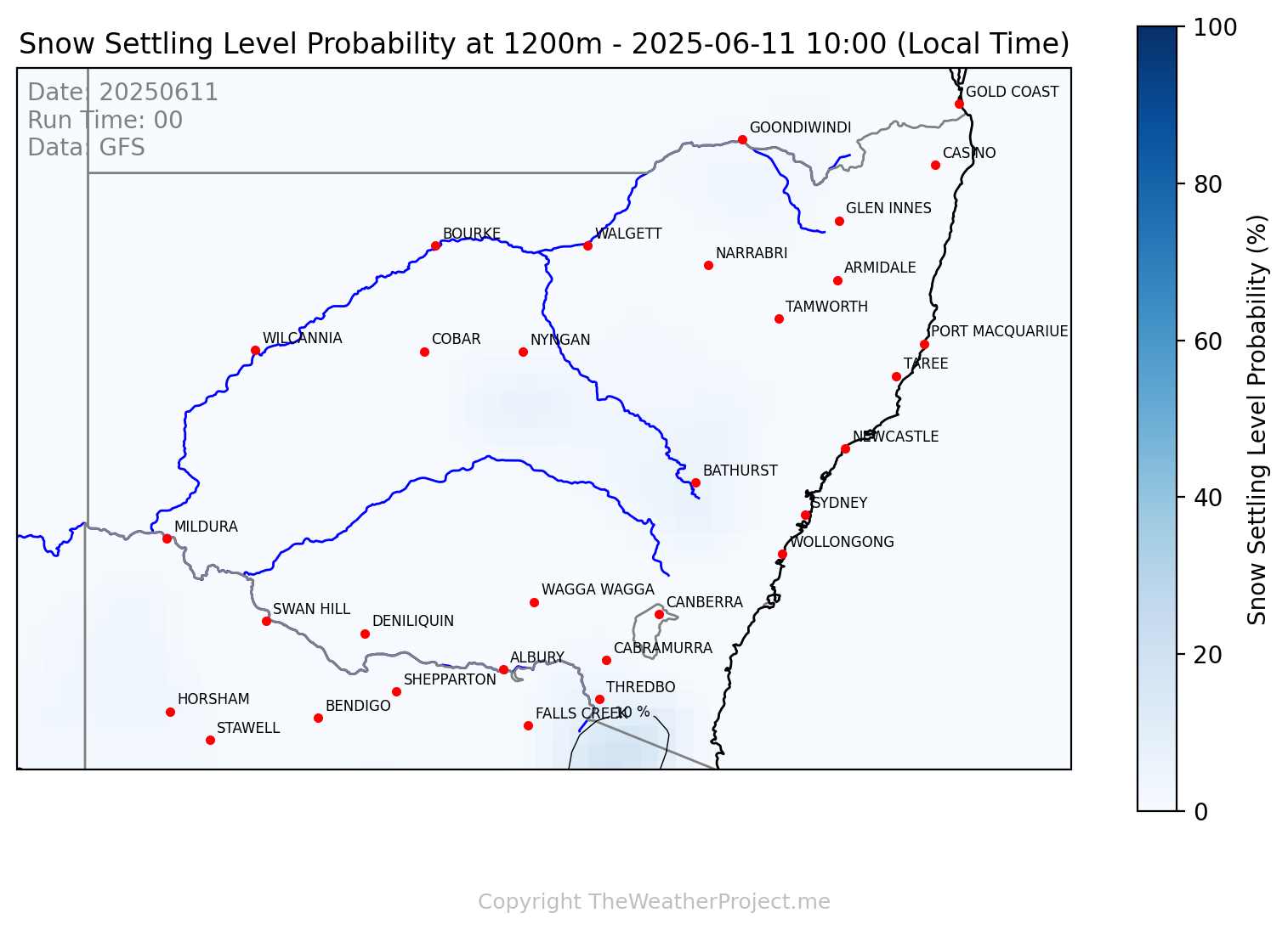 Snow Settling Probability @ 1200m New South Wales