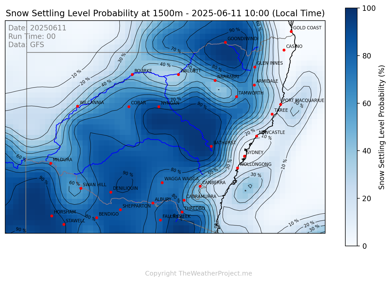 Snow Settling Probability @ 1500m New South Wales