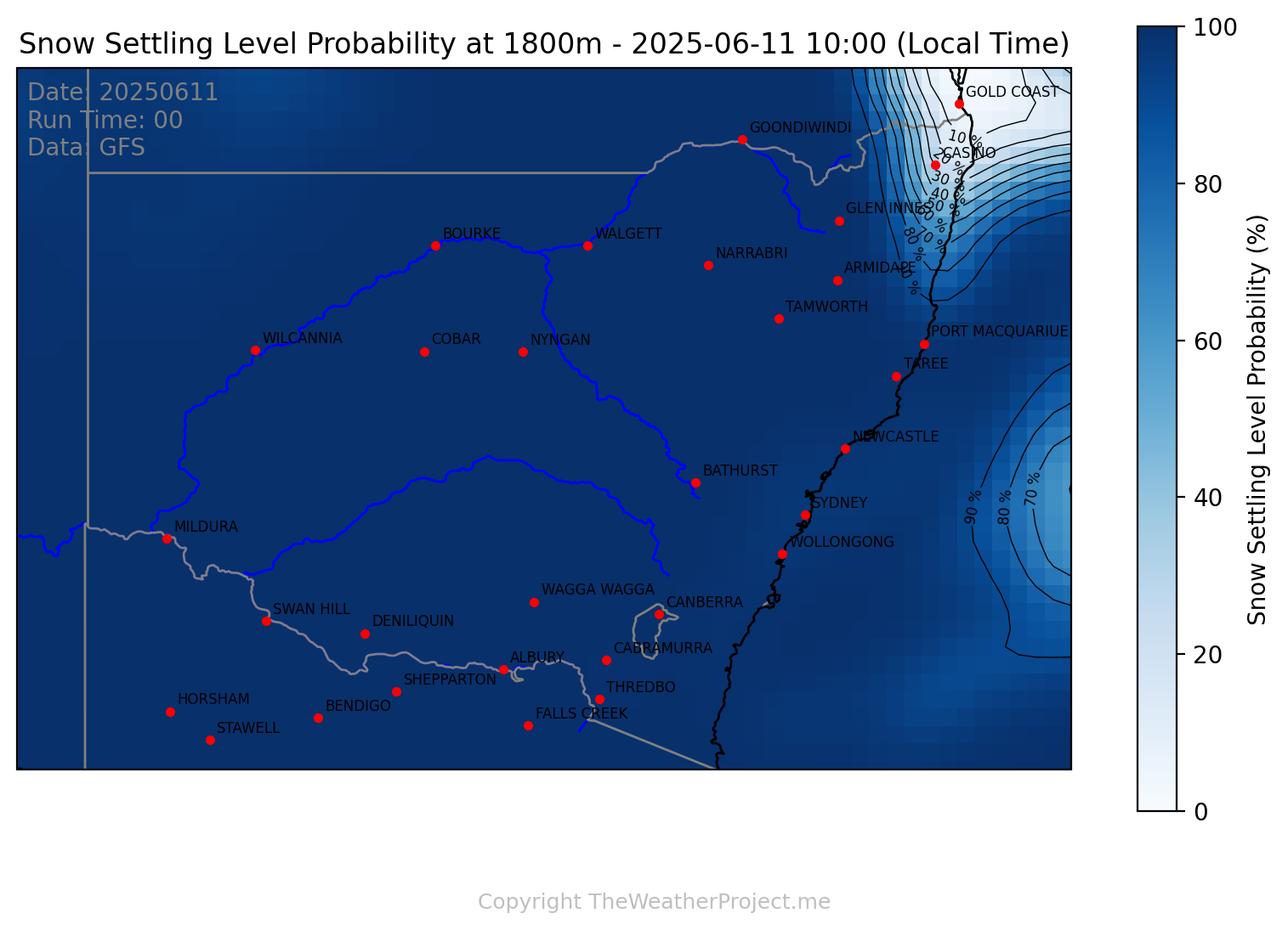 Snow Settling Probability @ 1800m New South Wales