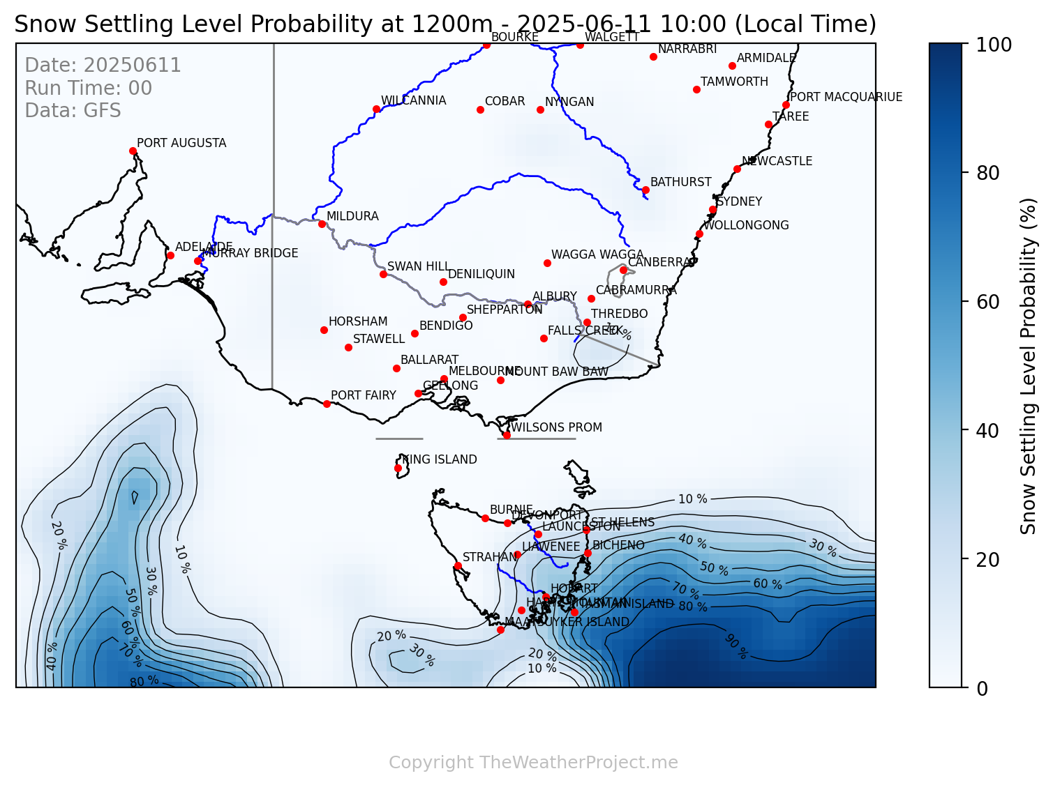 Snow Settling Probability @ 1200m SE Aus