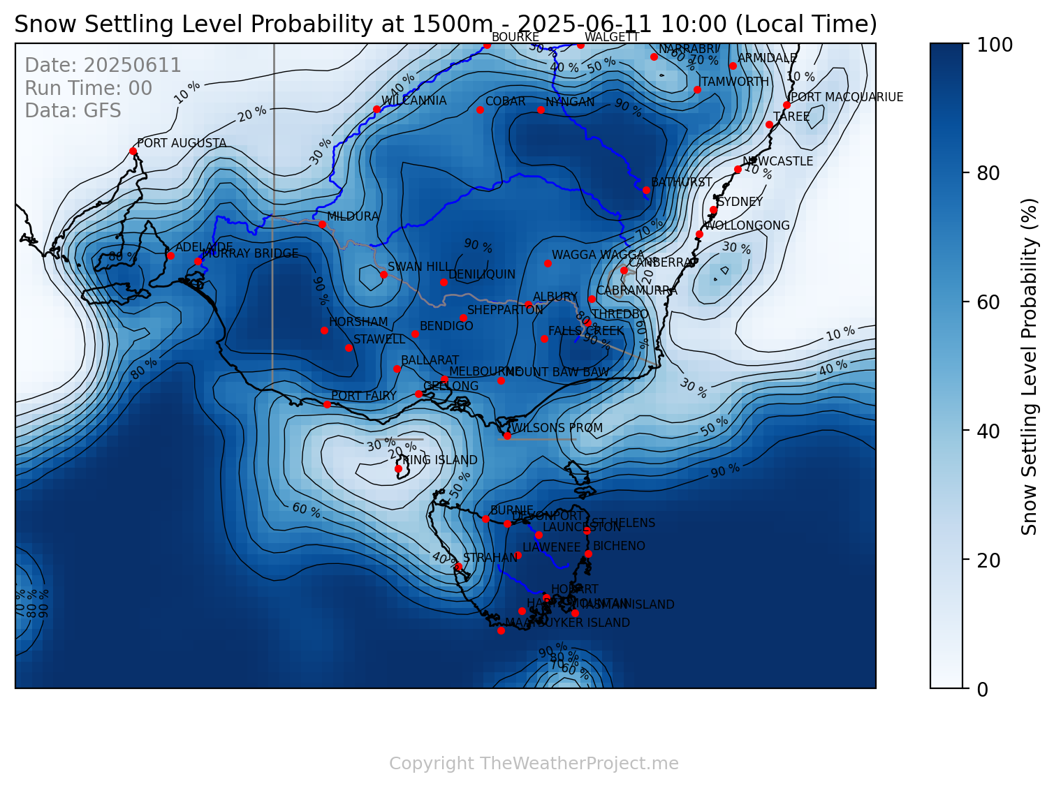 Snow Settling Probability @ 1500m SE Aus