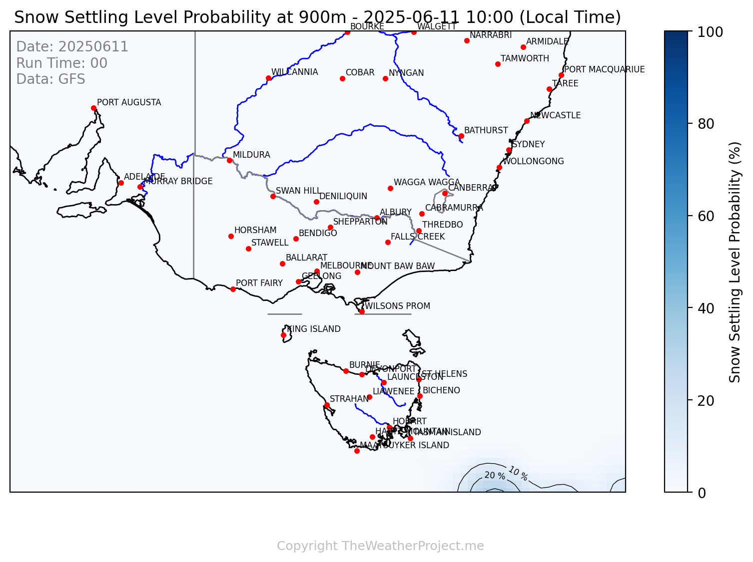 Snow Settling Probability @ 900m SE Aus