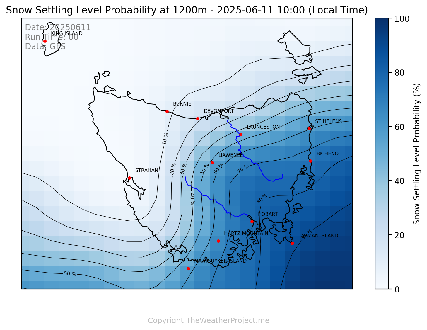 Snow Settling Probability @ 1200m Tasmania