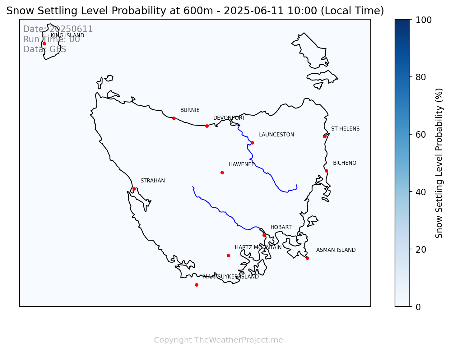 Snow Settling Probability @ 600m Tasmania