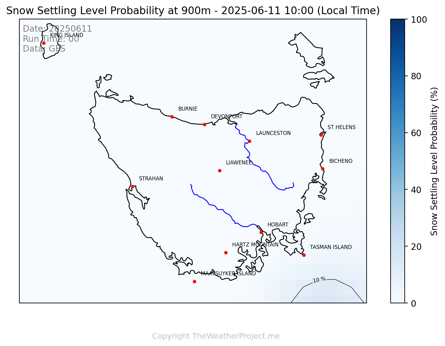 Snow Settling Probability @ 900m Tasmania