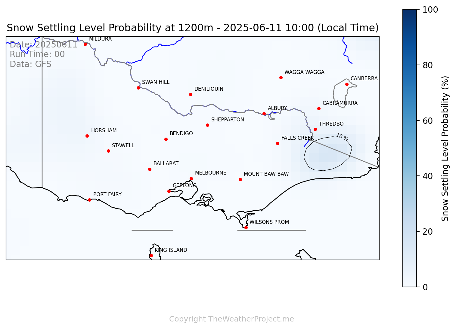 Snow Settling Probability @ 1200m Victoria