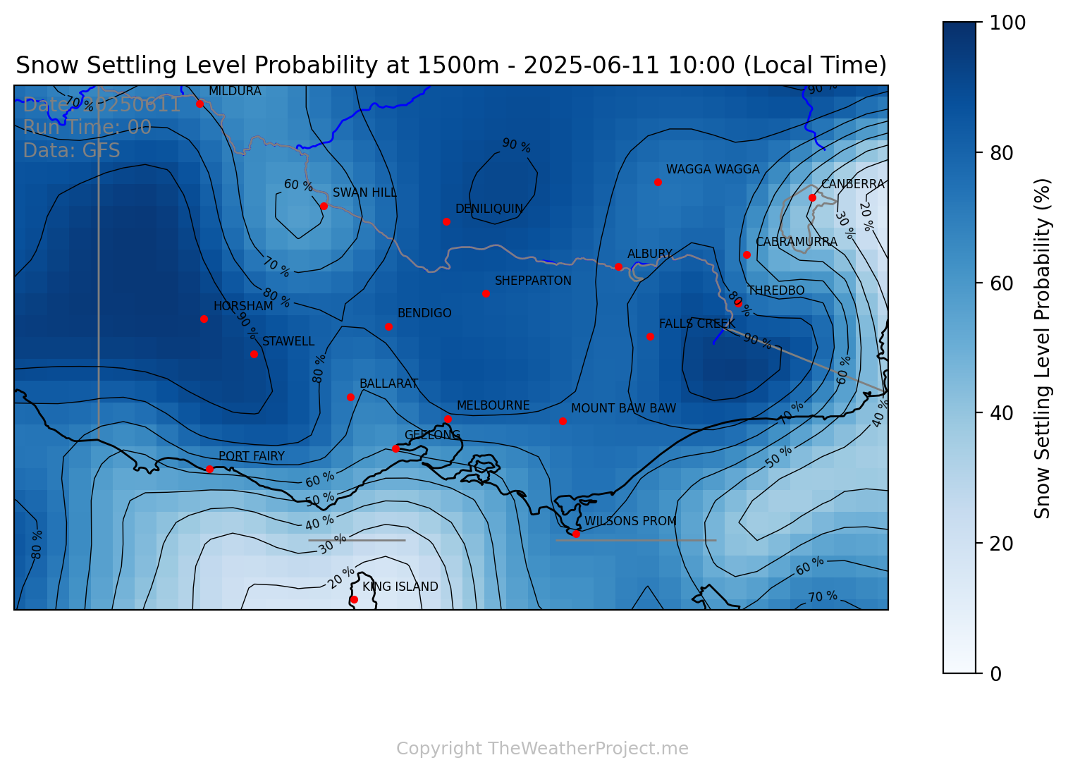 Snow Settling Probability @ 1500m Victoria
