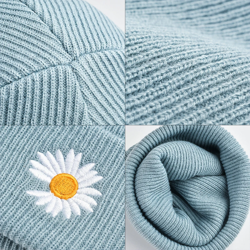 Jacquard logo knitting detail on custom beanies — WeaveEssence factory