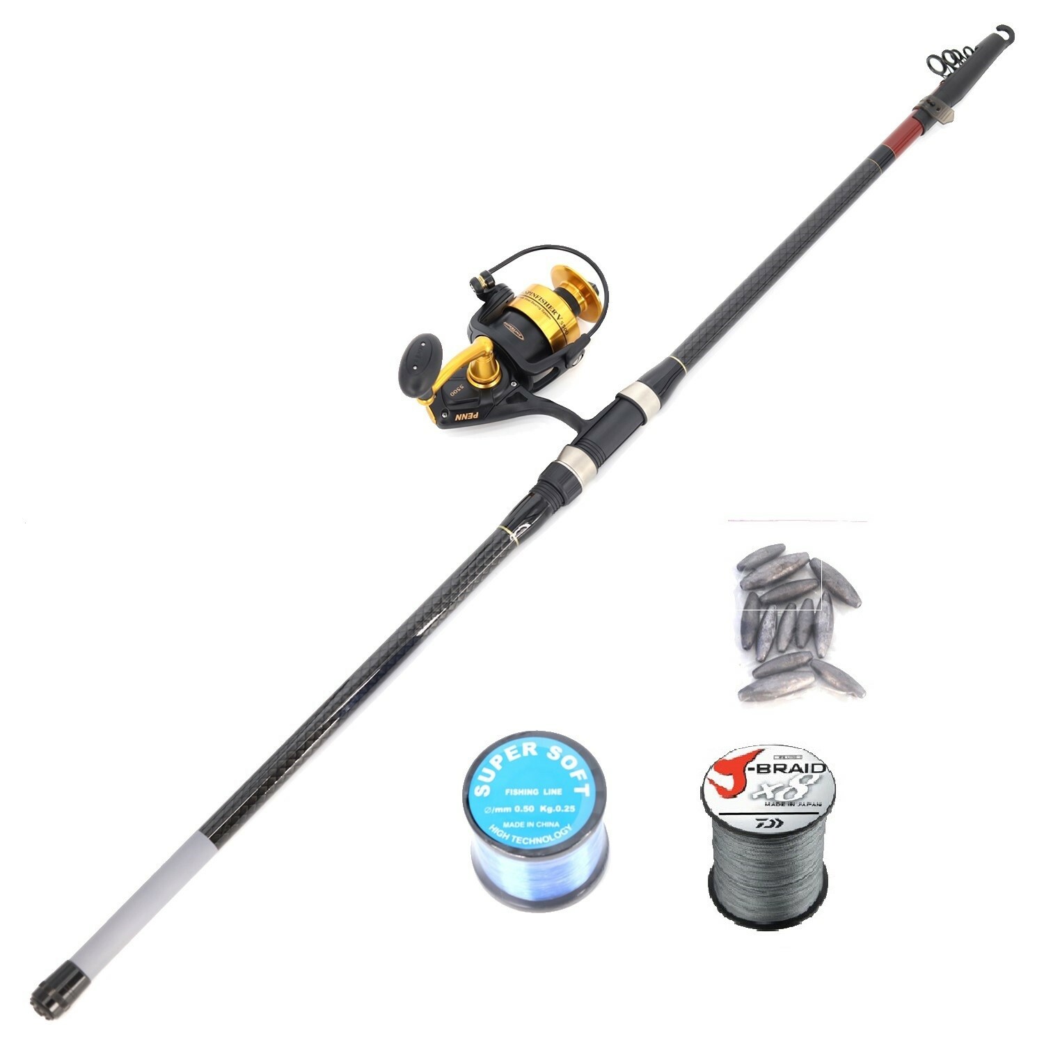 Shore Fishing (Pilot 3m and Penn V5500 including braid and mono line with rigs and sinkers and snap swivels) Combo