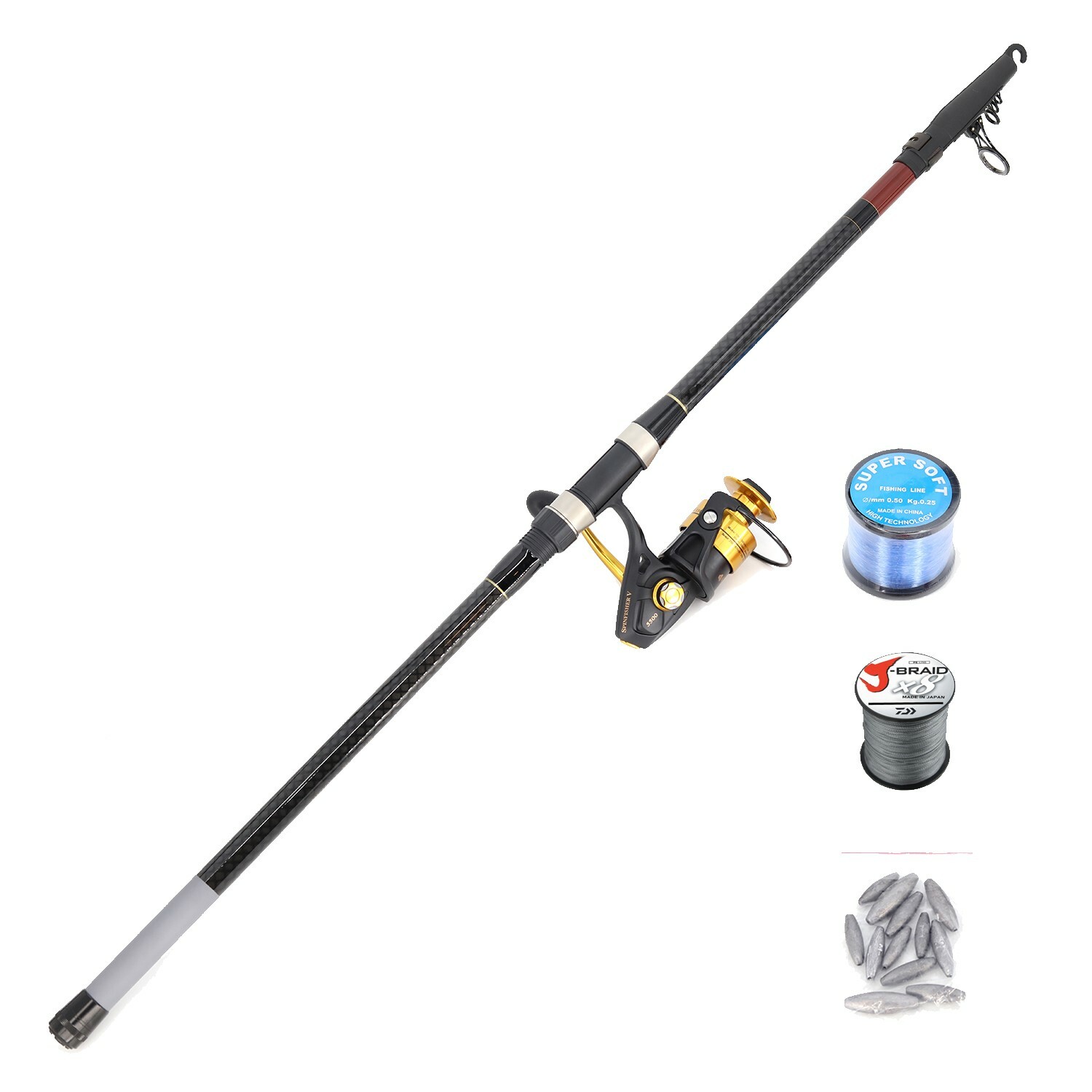 Shore Fishing (Pilot 3.9m and Penn V5500 including braid and mono line with rigs and sinkers and snap swivels) Combo