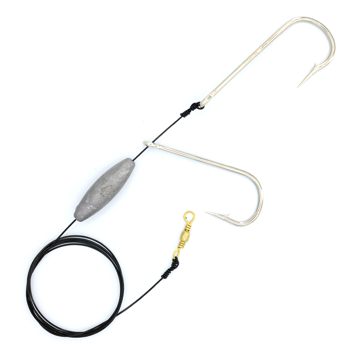 qareb american wire rig with double hooks sizes 0/1 and 0/2, sinker size 4 and wire test 210lb