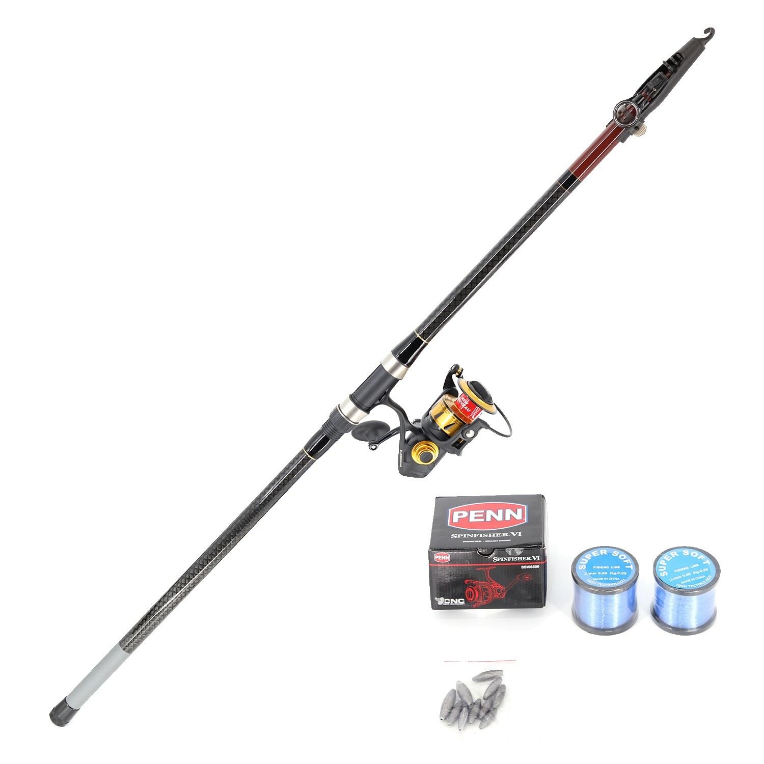 Shore Fishing (Pilot 4.5m and Penn VI 6500 including Nylon line with rigs and sinkers and snap swivels) Combo