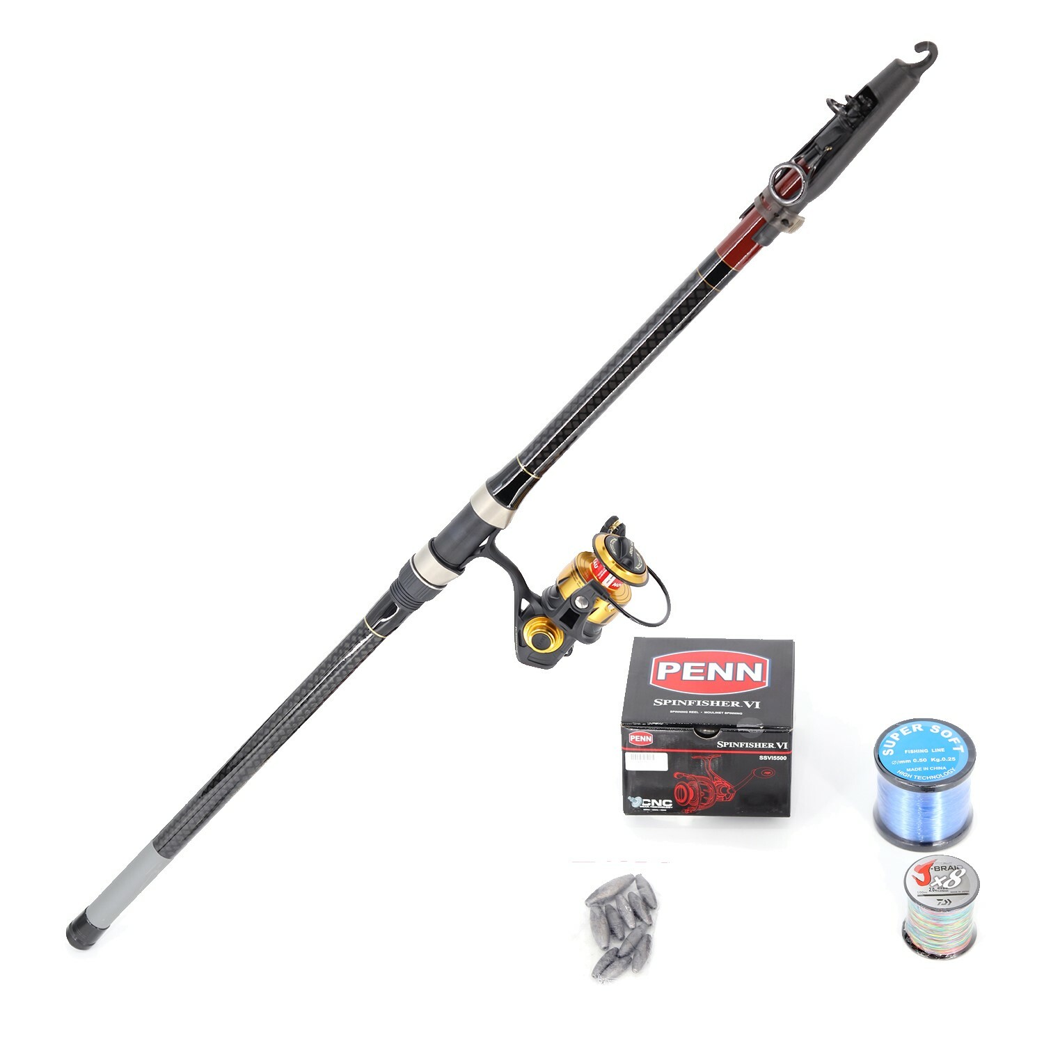 Shore Fishing (Pilot 5m and Penn VI 5500 including braid and mono line with rigs and sinkers and snap swivels) Combo