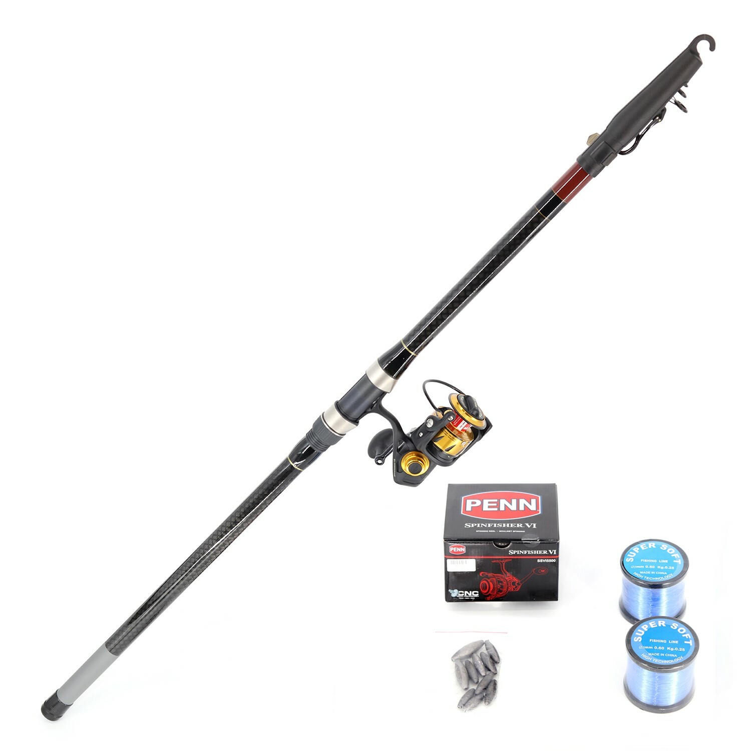 Shore Fishing (Pilot 5.4m and Penn VI 5500 including Nylon line with rigs and sinkers and snap swivels) Combo