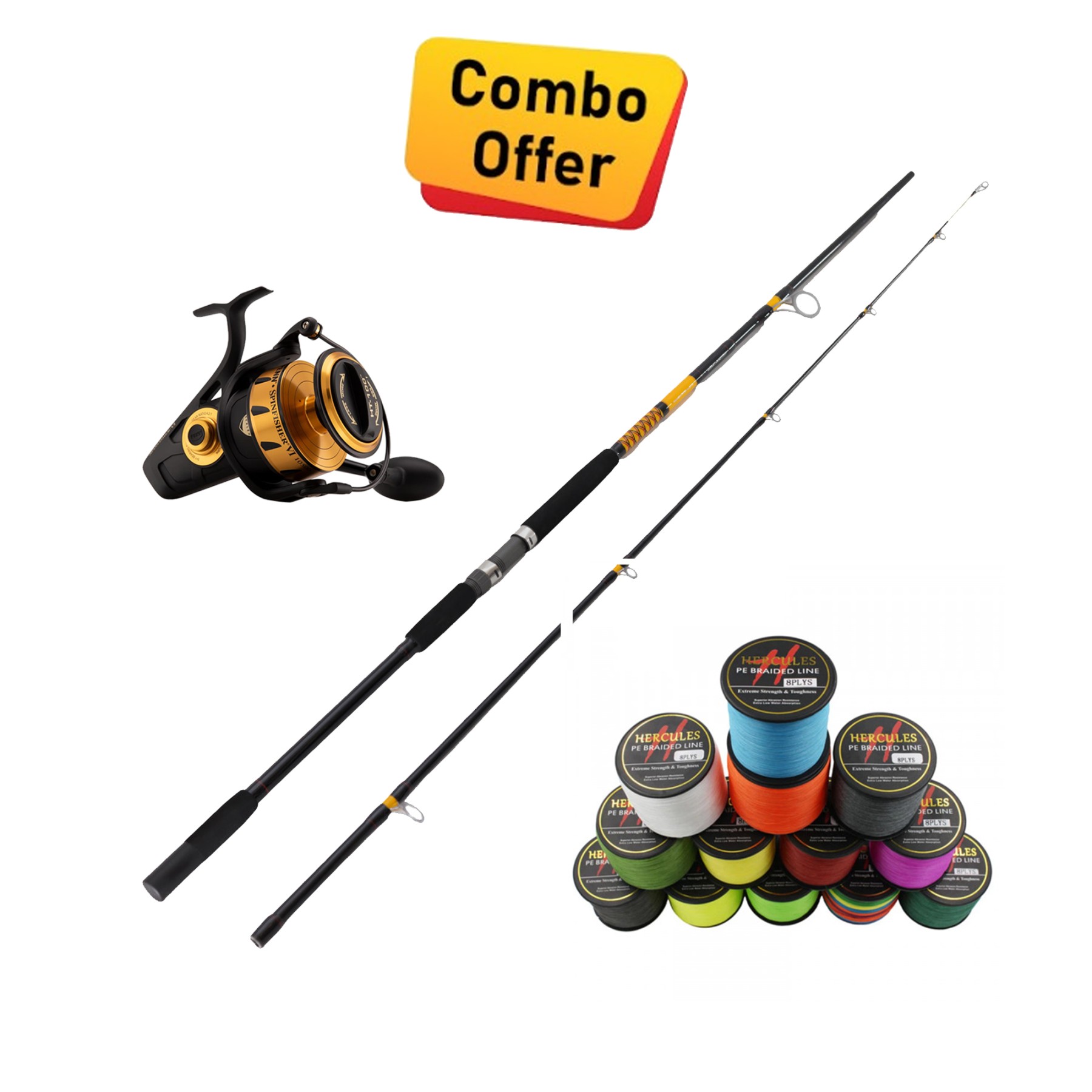 Shakespeare & Penn- Surf Casting Combo - Ugly Stik Bigwater Rod 2.1m & PENN Spinfisher VI 10500 Reel with Hercules 8X  Braid Line