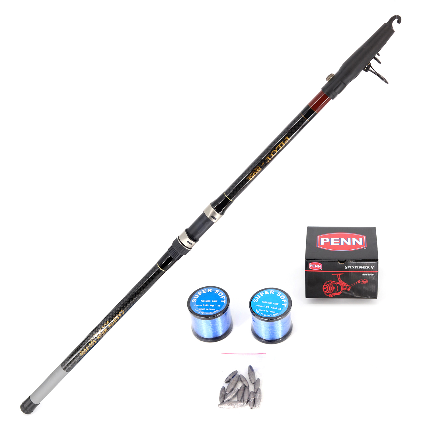 Shore Fishing (Pilot 3m and Penn V5500 including braid and mono line with  rigs and sinkers and snap swivels) Combo