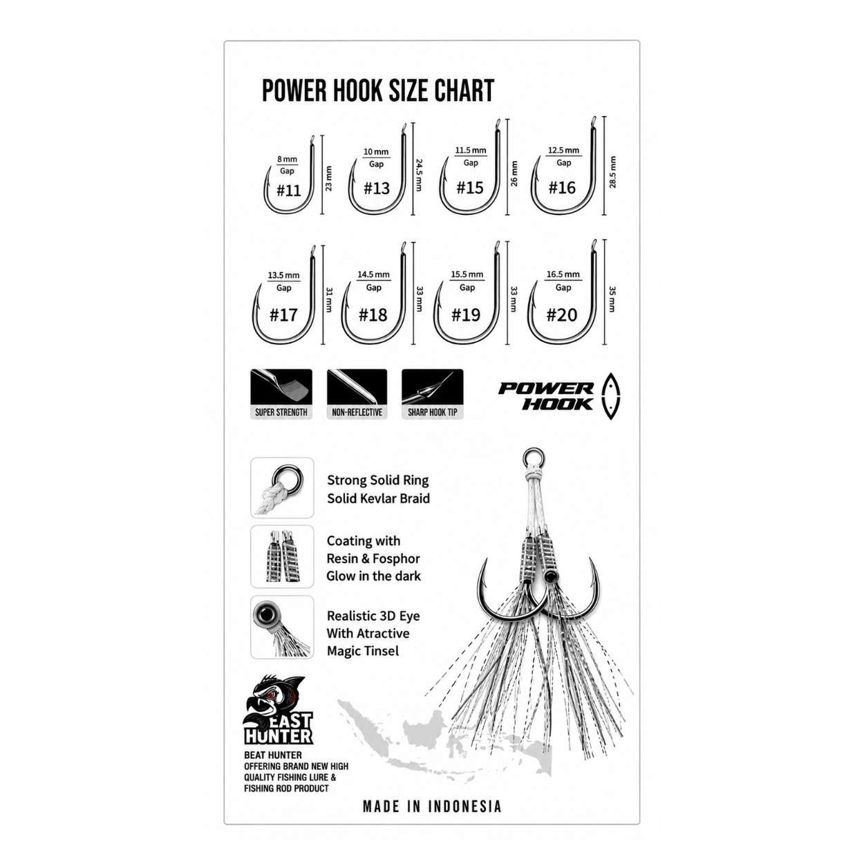 Best Hunter - Double Assist Hook for Jigging - Size 18 - 6