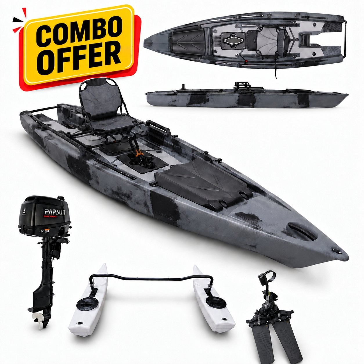 Skiff Pro Kayak with Accessories (Engine 4 stroke 5 HP - Stabilizer Kit )