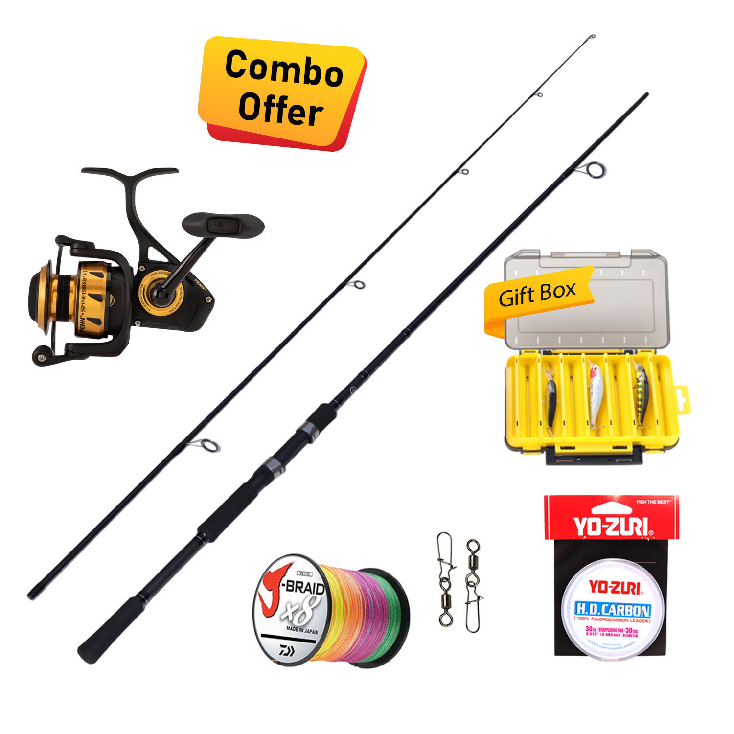 Shimano & Penn - Casting Fishing Combo - FX XT Rod 2.7m & Spinfisher VI Reel 3500 with Fishing Tackle