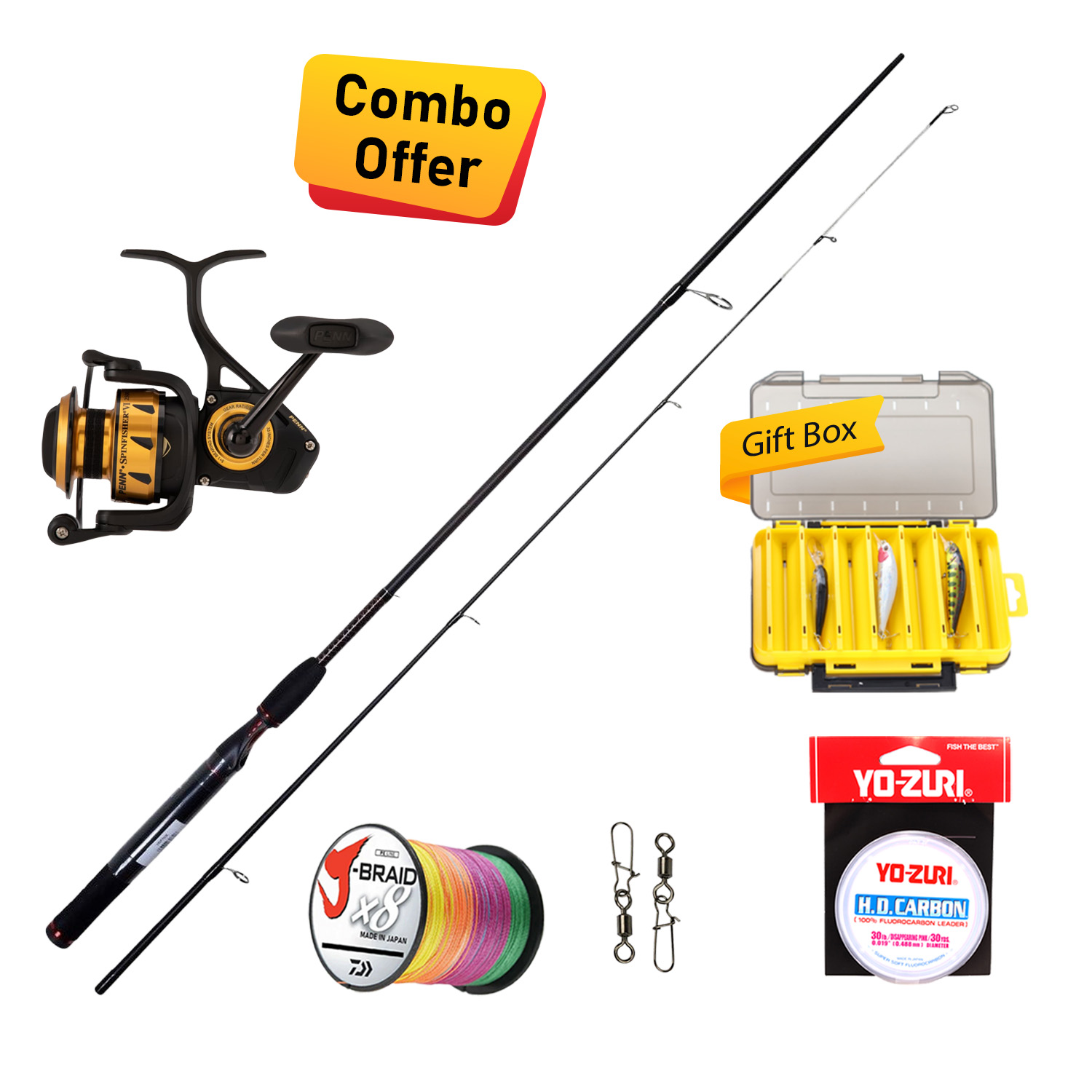 Shakespeare & Penn - Casting Fishing Combo - Ugly Stik GX2 Rod 2.7m & Spinfisher VI 3500 Reel with Fishing Tackle