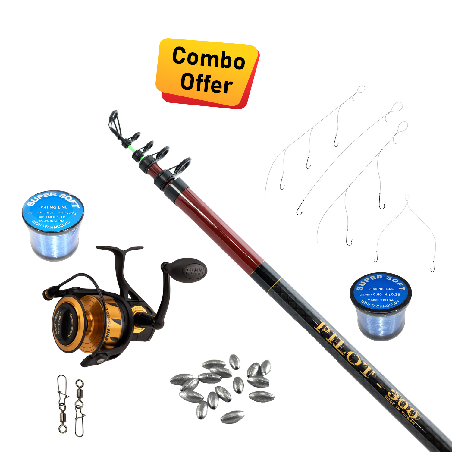 Pilot & Penn - Shore Fishing Combo - Rod 3.6m & Spinfisher VI 7500 Reel with Fishing Tackle