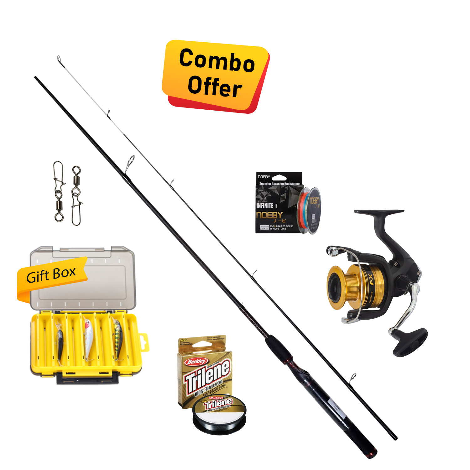 Shakespeare & Shimano - Casting Fishing Combo - Ugly Stik GX2 Rod 2.7m & FX 4000 Reel with Fishing Tackle