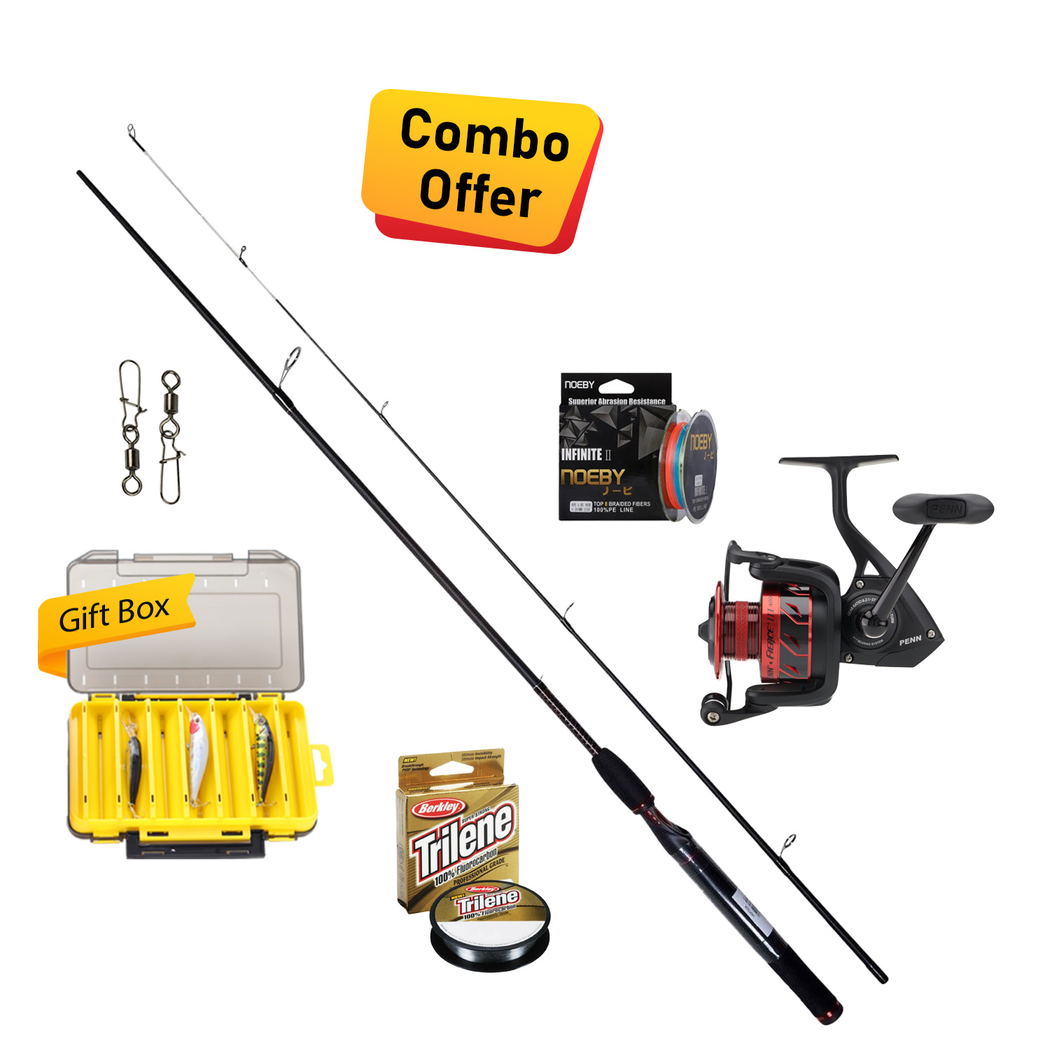 Shakespeare & Penn - Casting Fishing Combo - Ugly Stik GX2 Rod 2.7m & Fierce® III 4000 Reel with Fishing Tackle