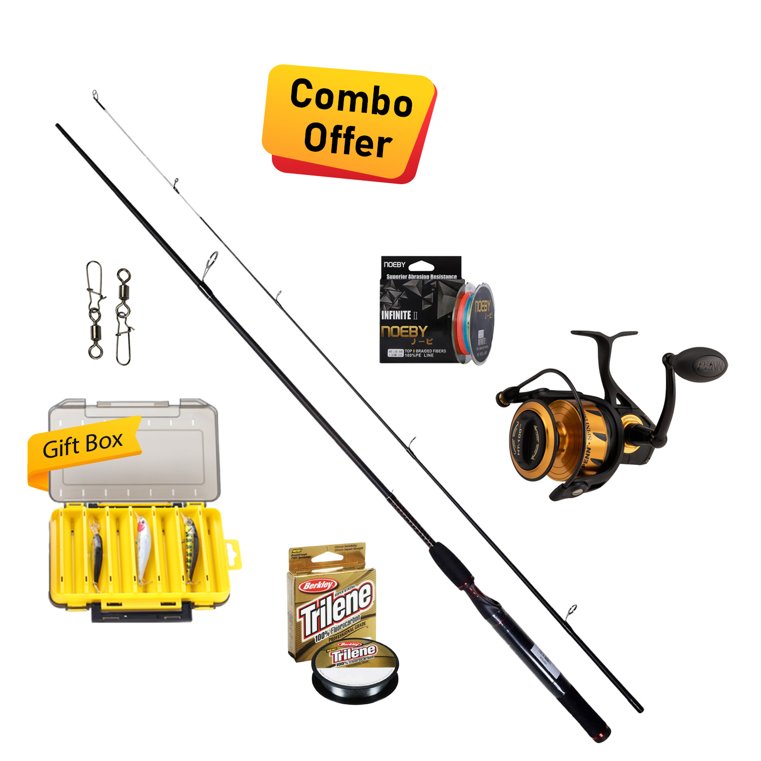 Shakespeare & Penn - Casting Fishing Combo - Ugly Stik GX2 Rod 2.7m & Spinfisher VI 2500 Reel with Fishing Tackle