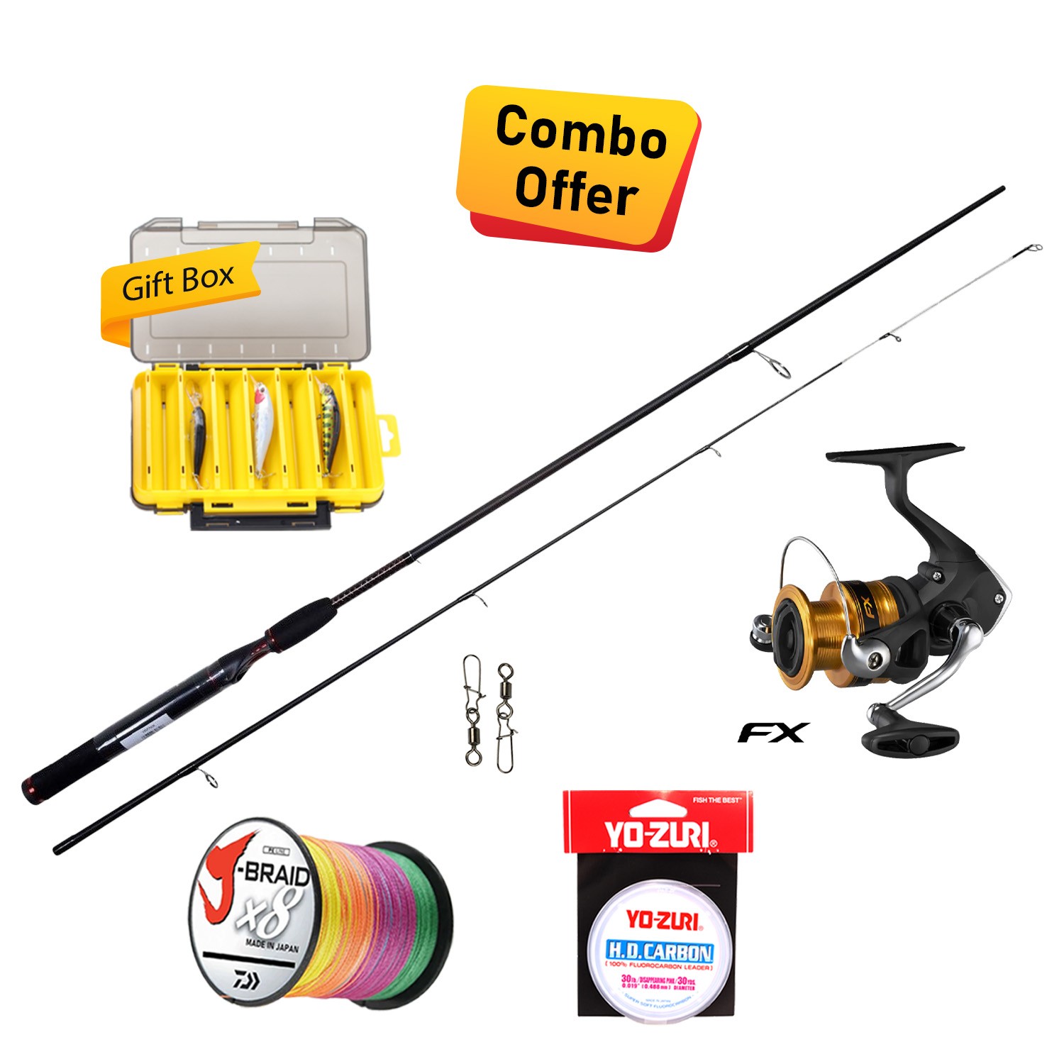 Shakespeare & Shimano - Casting Fishing Combo - Ugly Stik GX2 Rod 2.7m & FX Reel 4000 with Fishing Tackle