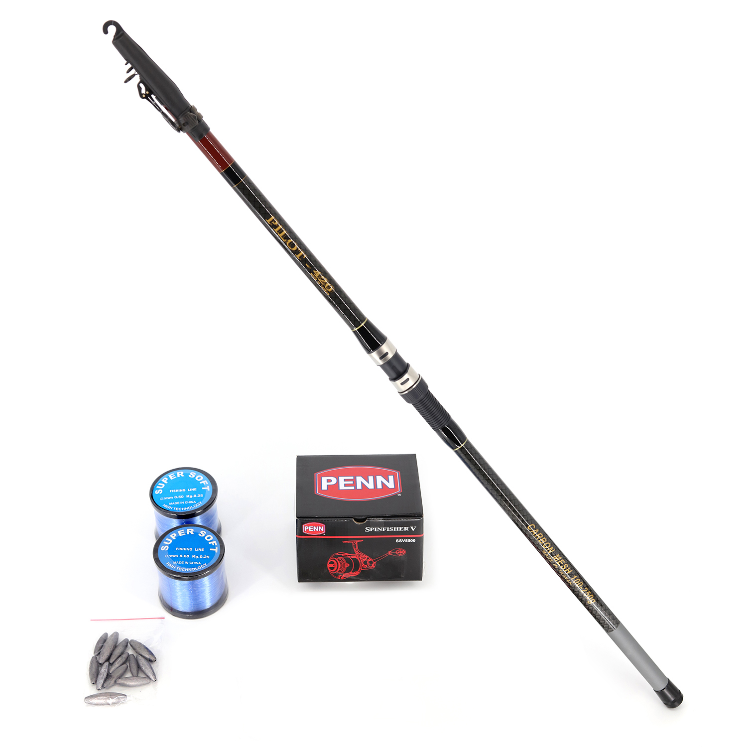 PILOT & PENN - SHORE FISHING COMBO - ROD 4.2M & REEL V5500 WITH TACKLE