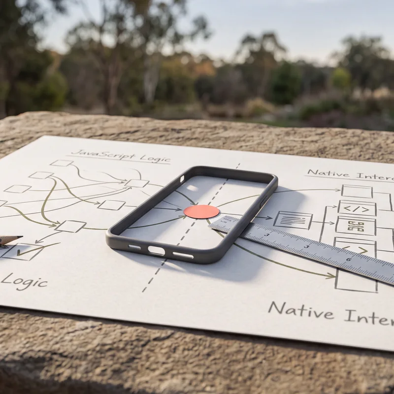 Redaktionelle Illustration zu Architektur für E2E-Tests in React Native 2026 im Bereich App Development.