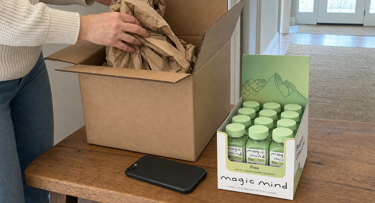 Magic Mind FREE case arriving in a delivery box