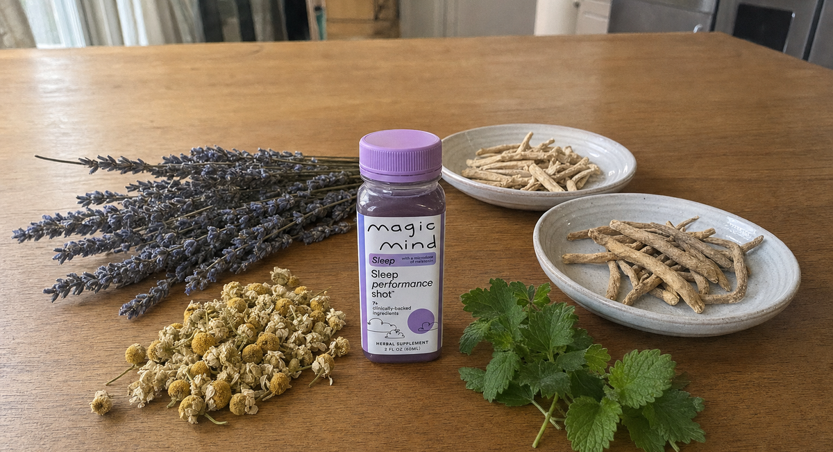 Magic Mind Sleep bottle with lavender, chamomile, lemon balm and ashwagandha