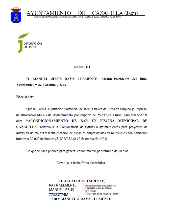 ACONDICIONAMIENTO DE BAR EN PISCINA MUNICIPAL DE CAZALILLA