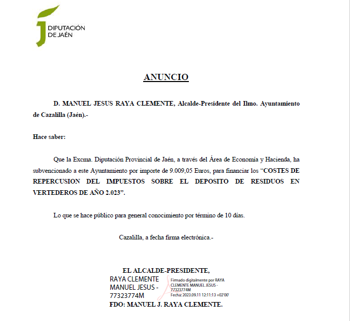 Coste de repercusión del impuesto sobre el depósito de residuos