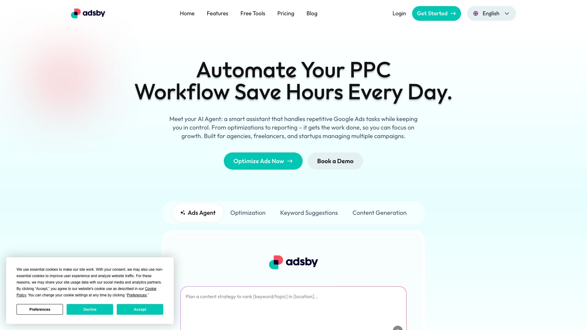 Screenshot of AdsBy.co: AI-Powered Ad Creative Optimization