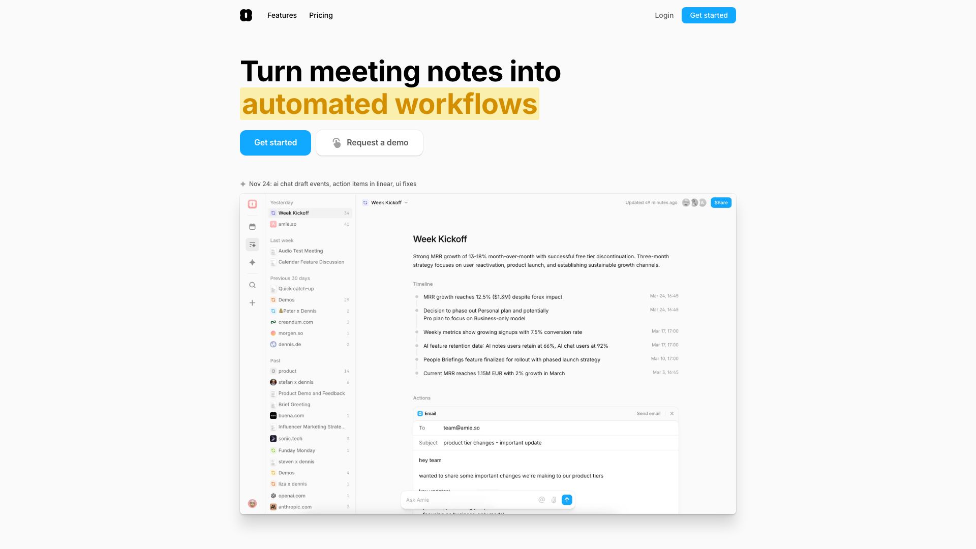 Screenshot of Amie: Your AI-Powered Meeting Assistant