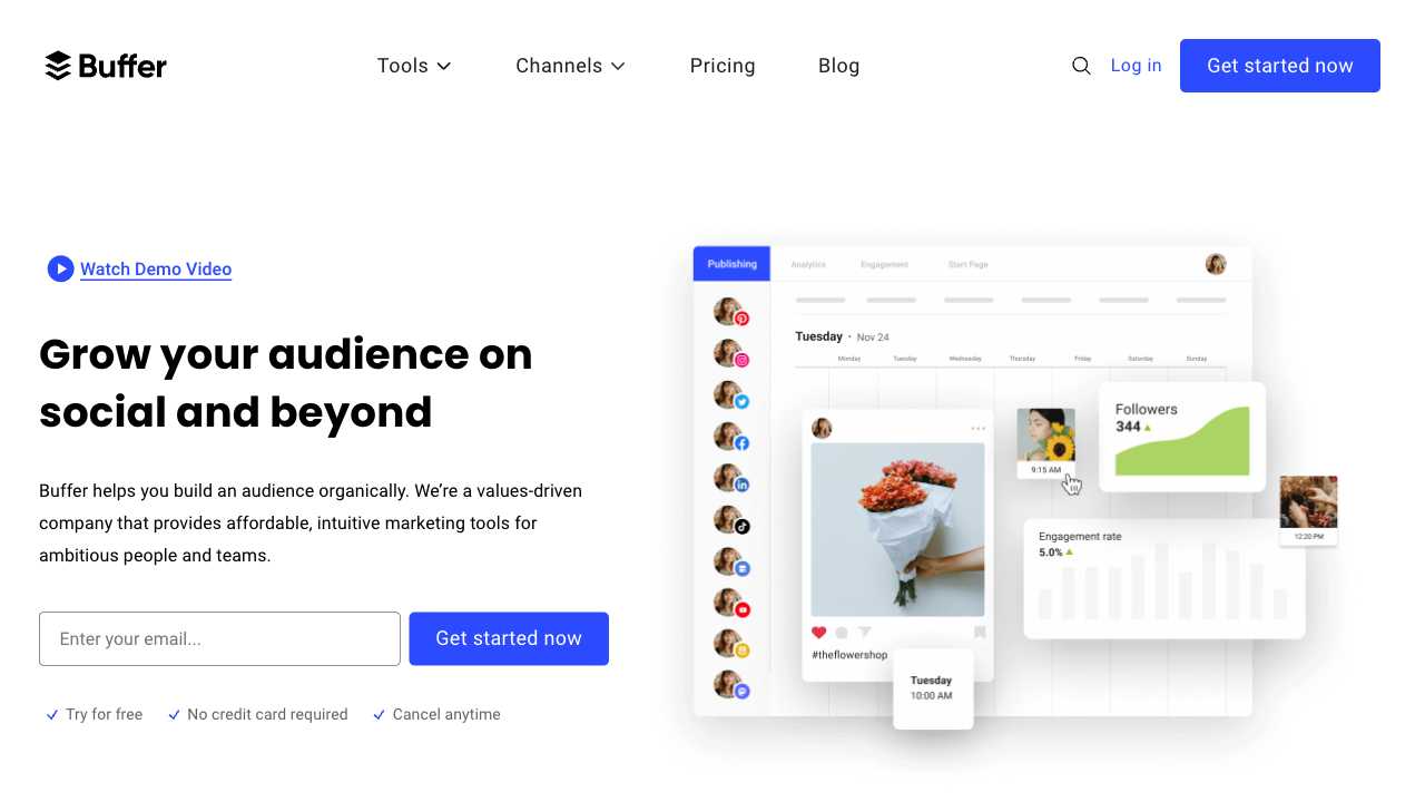 Screenshot of Buffer: Schedule Posts, Track Performance, and Grow Your Business