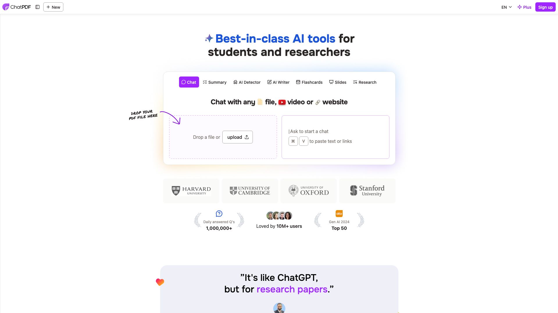 Screenshot of ChatPDF: Your AI-Powered PDF Assistant