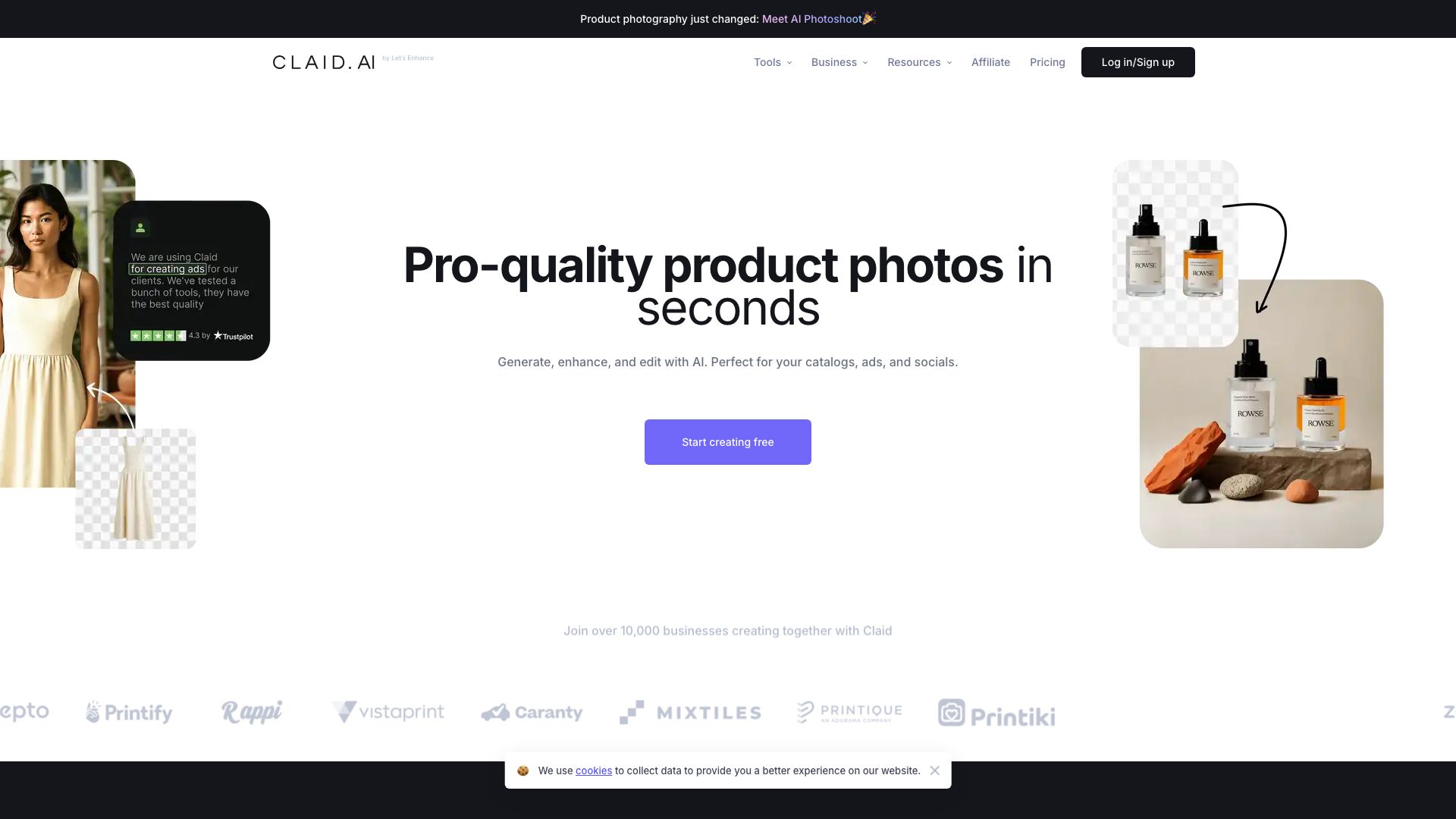 Screenshot of Claid.ai: AI-Powered Product Media Solutions