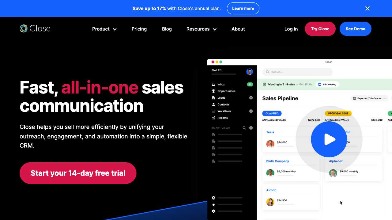Screenshot of Close.com