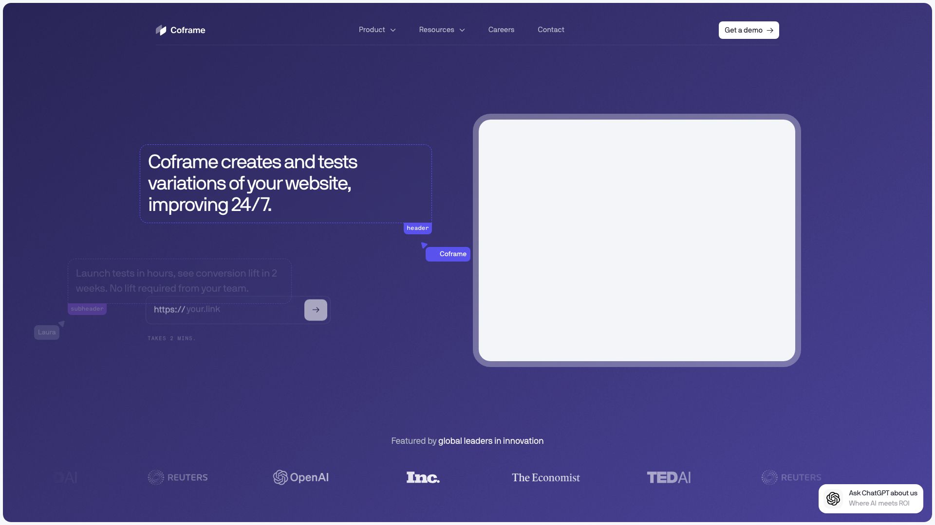 Screenshot of Coframe AI: AI-Powered Collaboration for Software Teams