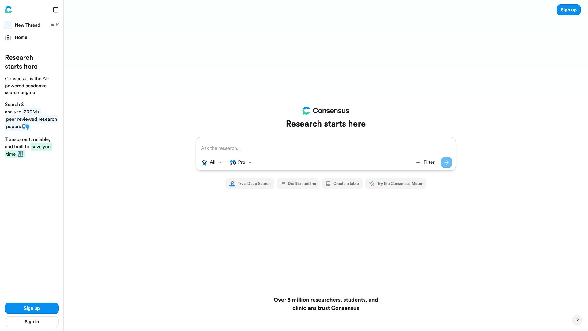 Screenshot of Consensus: AI-Powered Research Discovery
