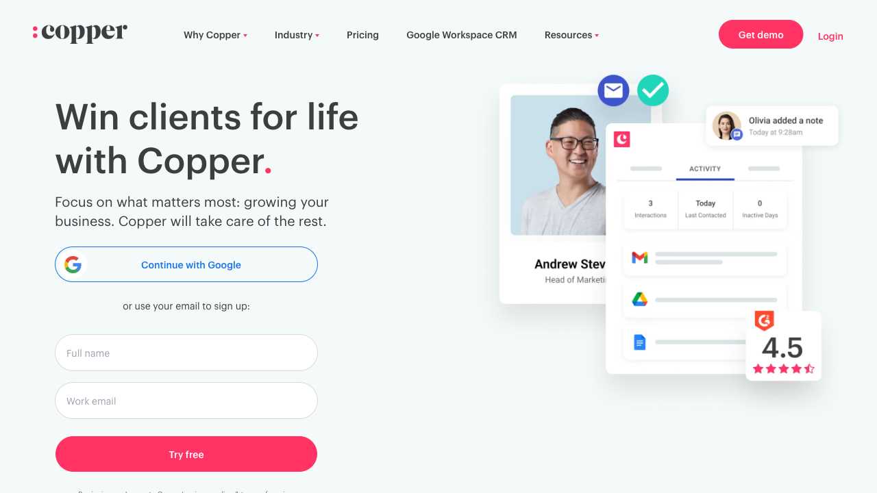 Screenshot of Copper: The CRM for Growing Businesses