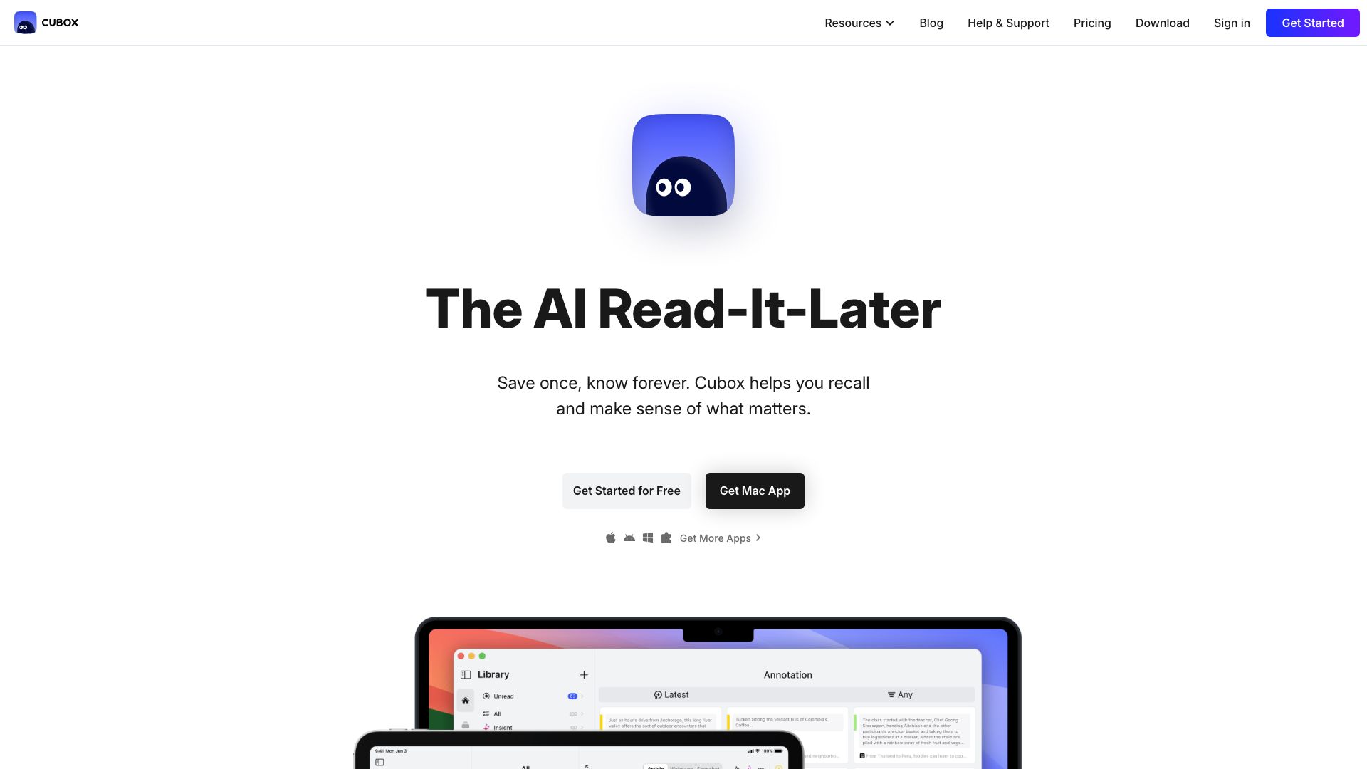 Screenshot of Cubox: Your Digital Command Center